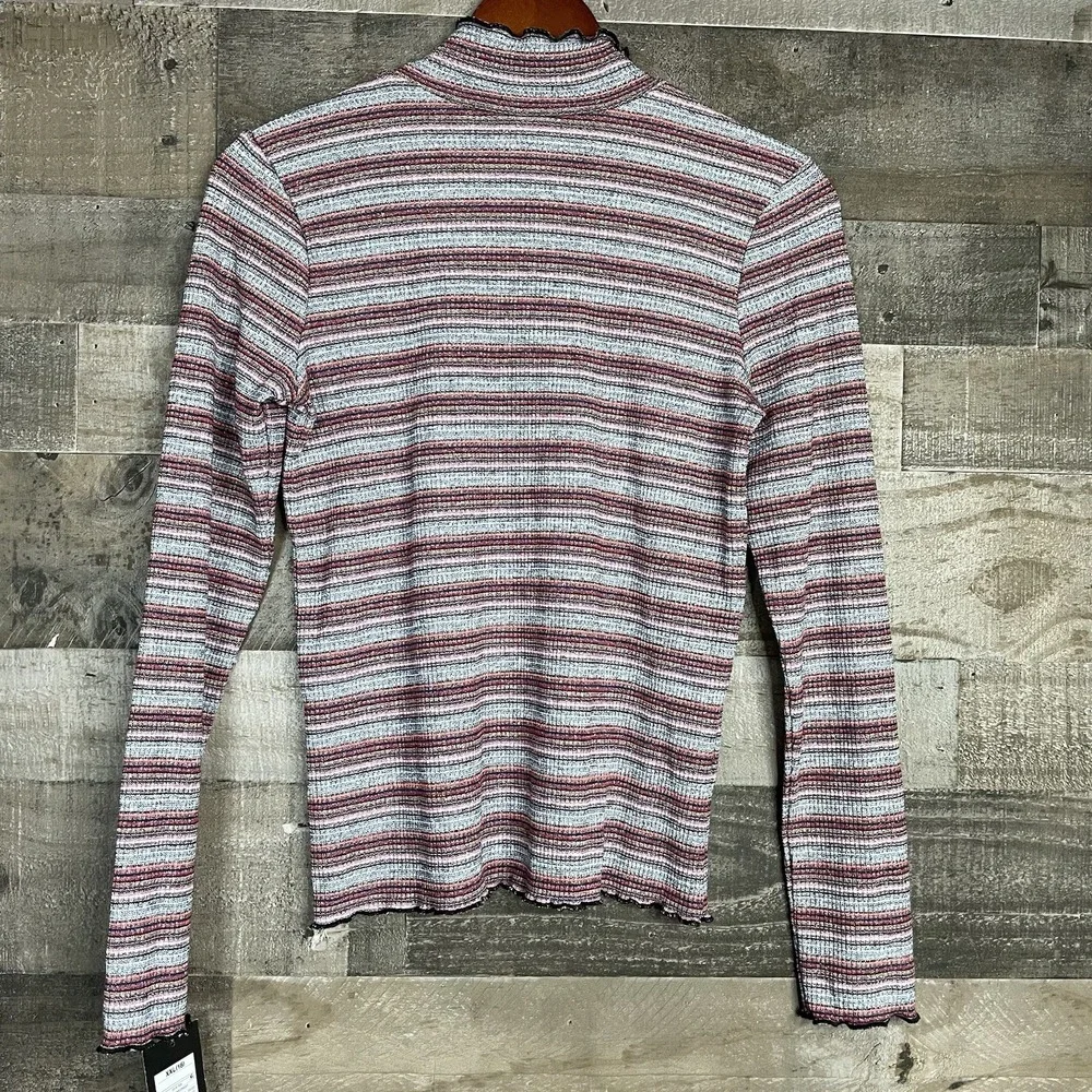 NWT Girls Art Class XXL 18 Striped Metallic Ribbed Mock Neck Long Sleeve Top‎